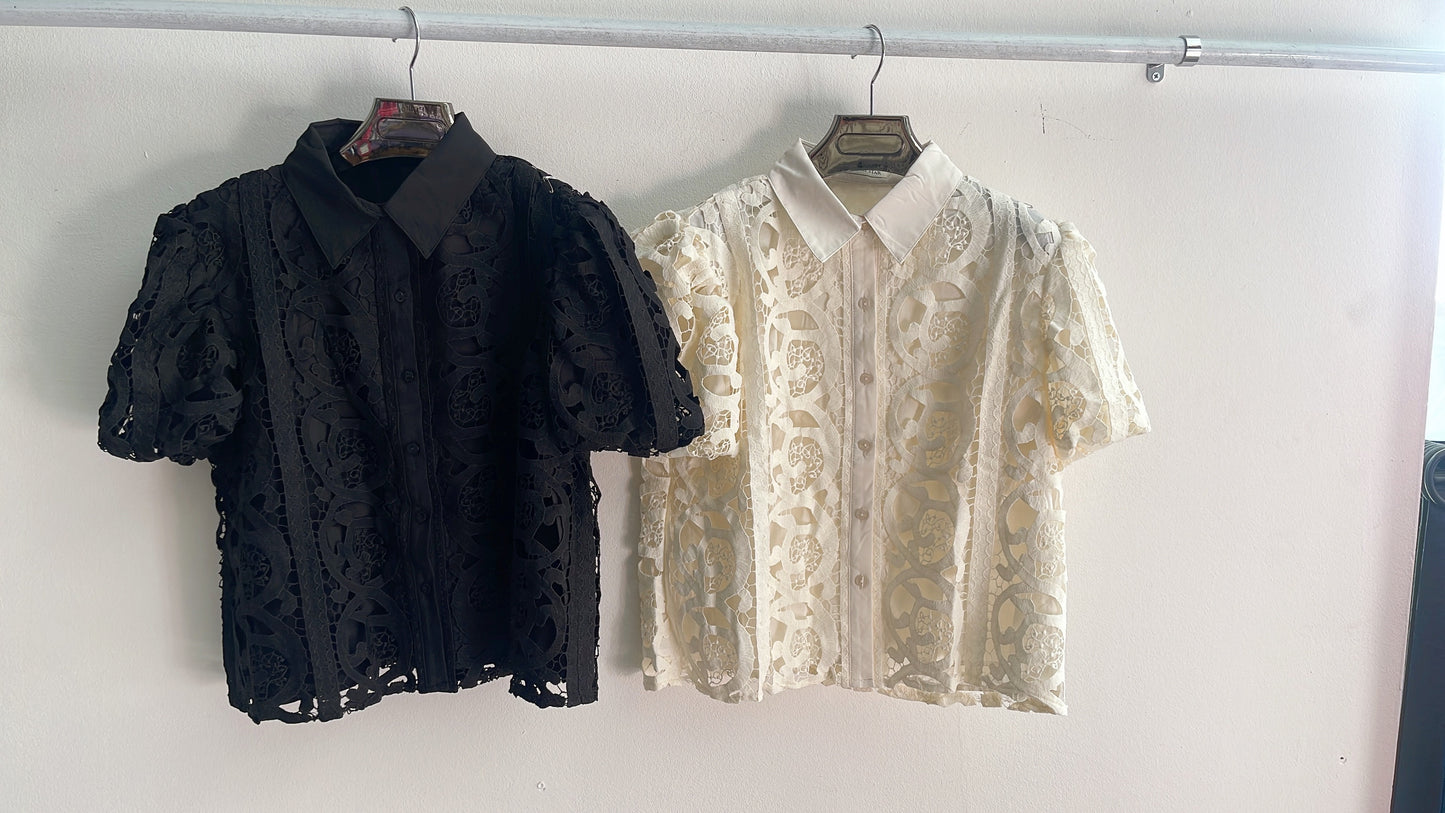 Camicia maniche palloncino con ricamo