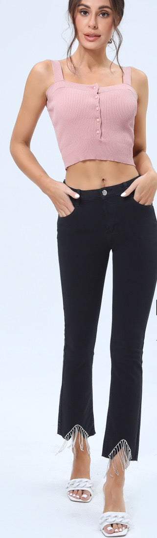 Pantaloni stretti con strass