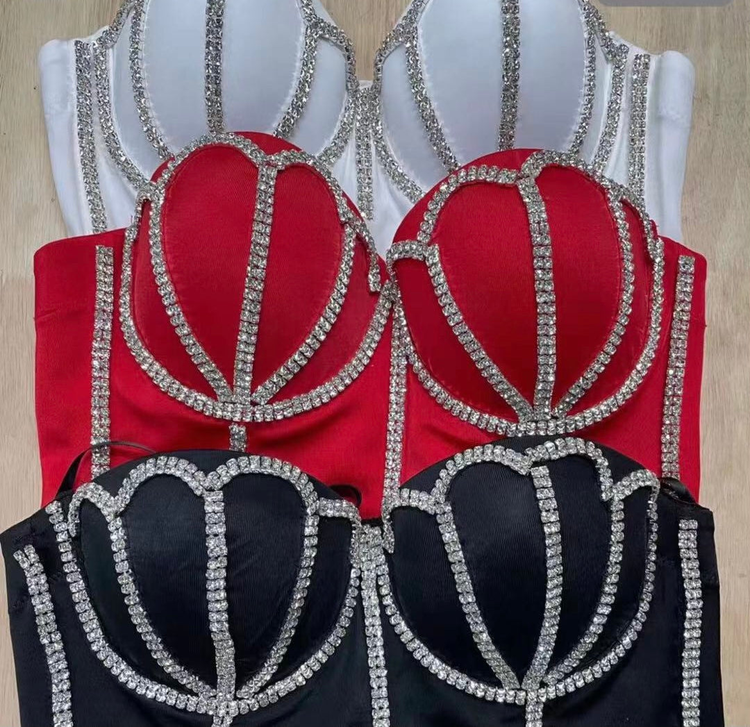 Top scollo a cuore con strass