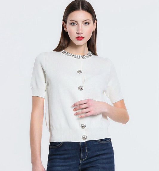 Maglione maniche corte con collo gioiello
