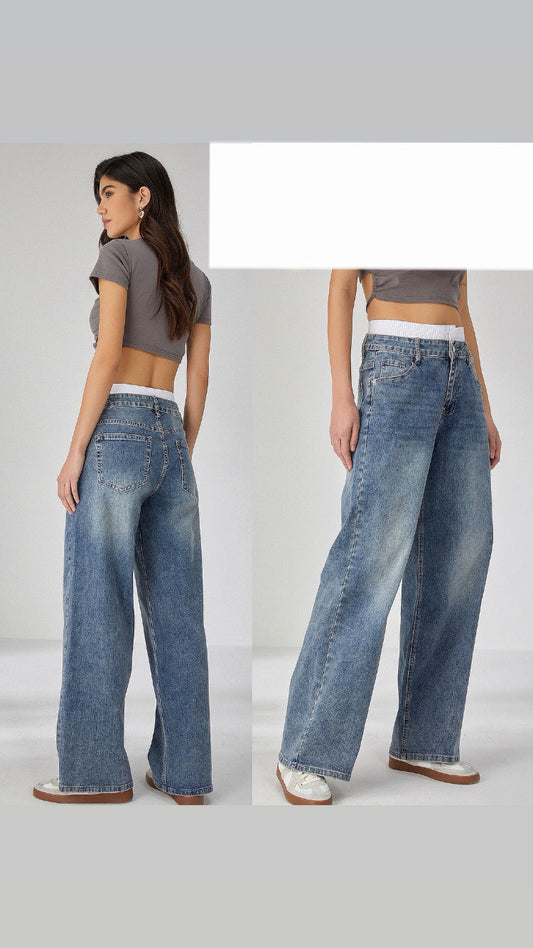 Jeans larghi doppia vita